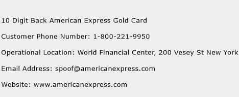 10 Digit Back American Express Gold Card Phone Number Customer Service