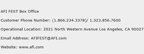 AFI FEST Box Office Phone Number Customer Service