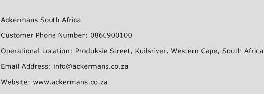 Ackermans South Africa Phone Number Customer Service