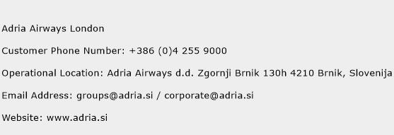 Adria Airways London Phone Number Customer Service