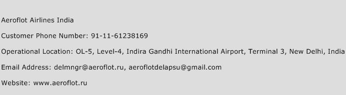 Aeroflot Airlines India Phone Number Customer Service