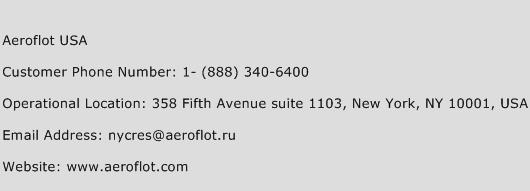 Aeroflot USA Phone Number Customer Service