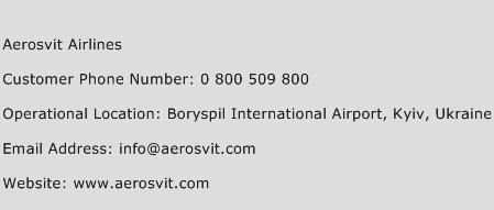 Aerosvit Airlines Phone Number Customer Service