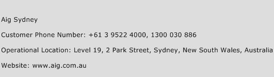 Aig Sydney Phone Number Customer Service