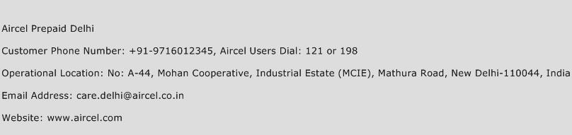 Aircel Prepaid Delhi Phone Number Customer Service