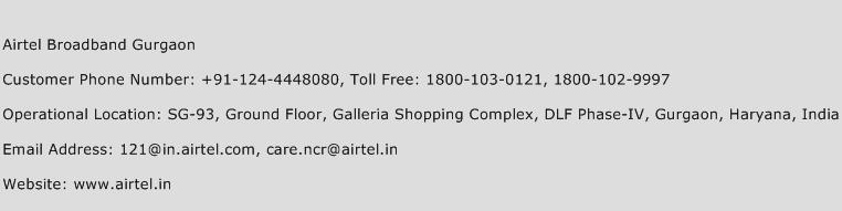 Airtel Broadband Gurgaon Phone Number Customer Service