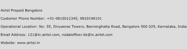 Airtel Prepaid Bangalore Phone Number Customer Service