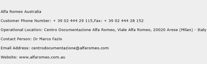 Alfa Romeo Australia Phone Number Customer Service