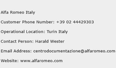 Alfa Romeo Italy Phone Number Customer Service