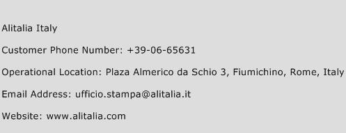 Alitalia Italy Phone Number Customer Service