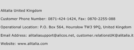 Alitalia United Kingdom Phone Number Customer Service