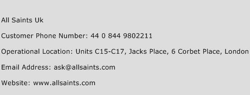 All Saints UK Phone Number Customer Service