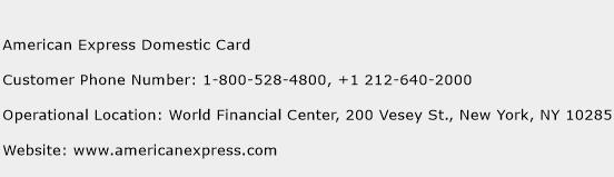 American Express Domestic Card Phone Number Customer Service