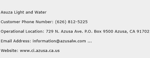 Asuza Light and Water Phone Number Customer Service
