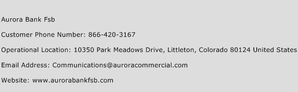 Aurora Bank Fsb Phone Number Customer Service