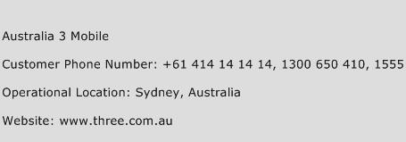 Australia 3 Mobile Phone Number Customer Service