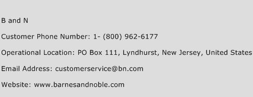 B and N Phone Number Customer Service