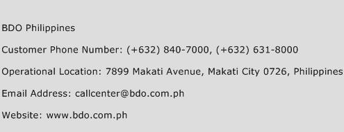 BDO Philippines Phone Number Customer Service