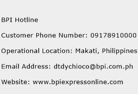 BPI Hotline Phone Number Customer Service