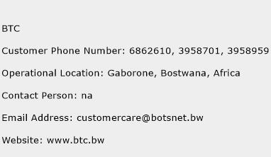 btc botswana contact number
