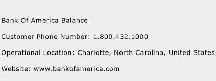 Bank Of America Balance Phone Number Customer Service