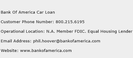 Bank Of America Car Loan Phone Number Customer Service
