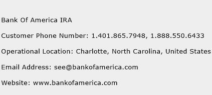 Bank Of America IRA Phone Number Customer Service