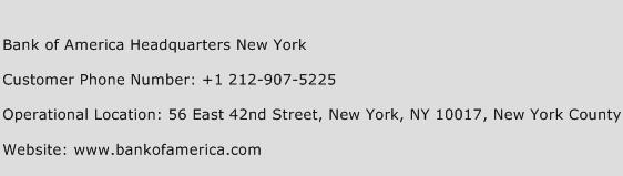 Bank of America Headquarters New York Phone Number Customer Service