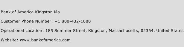 Bank of America Kingston Ma Phone Number Customer Service