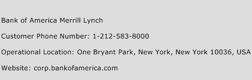 Bank of America Merrill Lynch Phone Number Customer Service