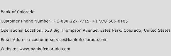 Bank of Colorado Phone Number Customer Service