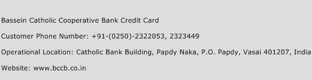 Bassein Catholic Cooperative Bank Credit Card Phone Number Customer Service