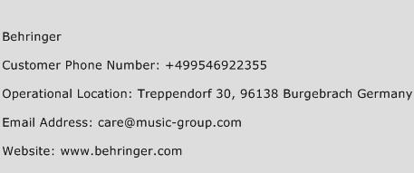 Behringer Phone Number Customer Service