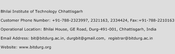 Bhilai Institute of Technology Chhattisgarh Phone Number Customer Service