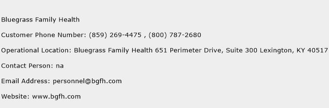 Bluegrass Family Health Phone Number Customer Service