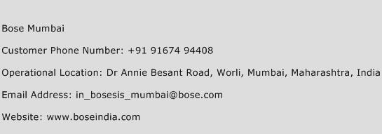 Bose Mumbai Phone Number Customer Service
