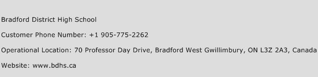 Bradford District High School Phone Number Customer Service