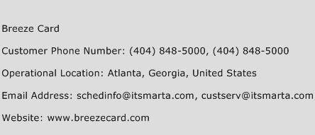 Breeze Card Phone Number Customer Service