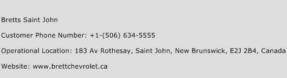 Bretts Saint John Phone Number Customer Service