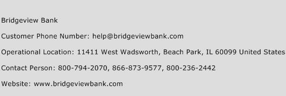 BridgeView Bank Phone Number Customer Service