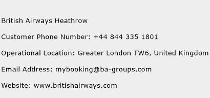 British Airways Heathrow Phone Number Customer Service