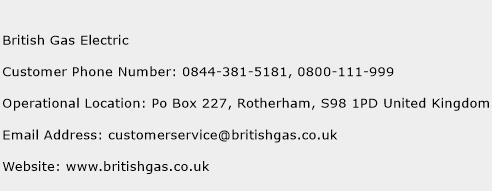 British Gas Electric Phone Number Customer Service