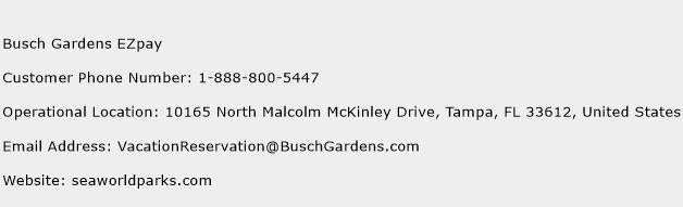Busch Gardens EZpay Phone Number Customer Service