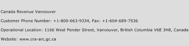 Canada Revenue Vancouver Phone Number Customer Service