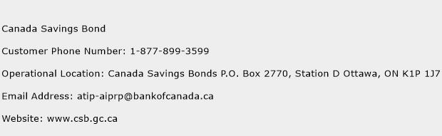 Canada Savings Bond Phone Number Customer Service