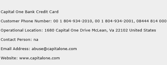 capital one credit card customer service phone number