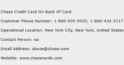 Chase Credit Card On Back Of Card Phone Number Customer Service