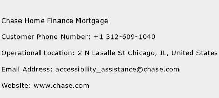 Chase Home Finance Mortgage Phone Number Customer Service