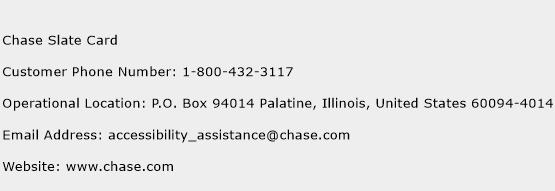 Chase Slate Card Phone Number Customer Service