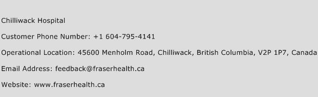 Chilliwack Hospital Phone Number Customer Service